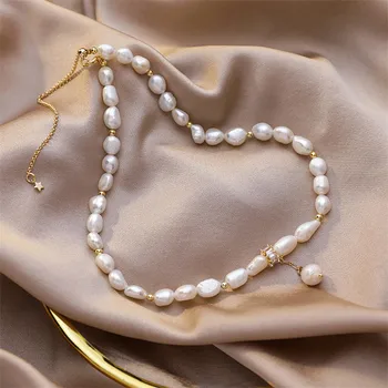 Placat Cu Aur De Simplu Cravată Colier Pentru Femei Fete De Moda Temperament Pearl Pandantive Collares Cadouri