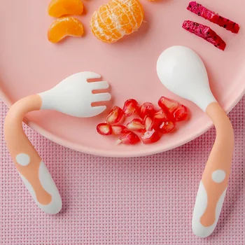 2Ps Silicon Lingura Furculita Set de Desene animate Portabil de Învățare pentru Sugari Tacamuri Flexibile Flexibile Ustensile pentru Copii cu Cutie de Bucătărie Tacâmuri