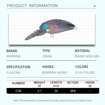 Bearking profesionale fierbinte modelul A+ momeli de pescuit, 15 culori pentru a alege, minnow manivela 32mm 2.7 g, pescuit momeală greu