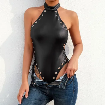 Femei Body Sexy din Piele Nit dintr-O bucata Blackless Bandaj Body, Salopeta Strâns Teddy Organisme Mujer Costume de Corp Pentru Femei