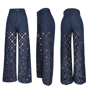 Moda Rupt Blugi Pantaloni Femei de Vară 2020 Talie Mare cu Hollow Out Largi Picior Doamnelor Blugi Femme Denim F2979 CACARE
