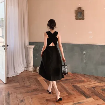 Femei rochie de Vară 2020 Moda Femei Solid Negru cu Spatele gol rochie Bodycon Rochii de Vacanță Boho Sundress Feminin Vestidos