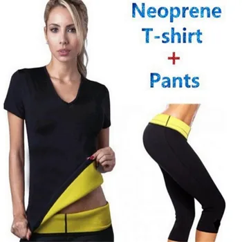 Body Shaper ( Pantaloni +Tricou) Super Shaper Control Chilotei Pantaloni Scurți Femei Corset Elastice Din Neopren Tricou Sudoare Slăbire
