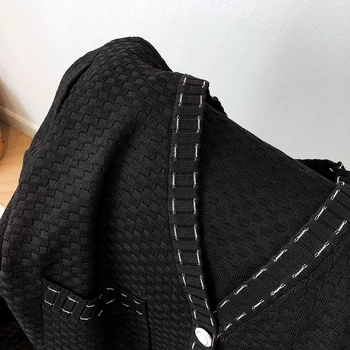 Yeeloca Casual Pulover tricotat Feminin Complet Maneca Negru Și Alb V-neck Singur Pieptul Cardigan Toamna Femei-coreean Vrac Top