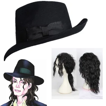 De înaltă calitate căciulă de lână, lână 1: 1 Michael Jackson dans concert pălării clasic negru pălărie largă cu jazz refuz cavaler palarie Cu peruca