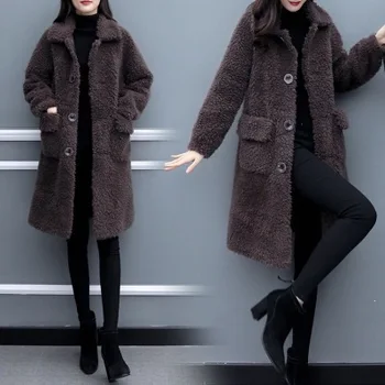 2020 Femei Sacou Nou Mid-Lungime Cald Gros de Miel Haină de Blană de Iarna de Dimensiuni Mari Maneca Lunga OL Streetwear