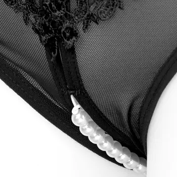 Femei Exotice Chilotei Cu Perle ochiurilor de Plasă Pur Lenjerie Sexy Crotchless cu Perle Artificiale Obraznic G-string Tanga Lenjerie