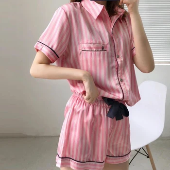 Star Același Stil Satin De Mătase Pijama Set Pentru Femei Lenjerie Intima Confort Casual Cu Dungi Homewear Somn Top Cu Pantaloni De Pijama Femm