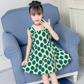 2019 Noua Moda Drăguț Imprimare Fata Rochie de Primăvară și de Vară Rochie Rosu Verde Dot Fată Prințesă 12 10 9 8 7 6 5 ani Dot rochie