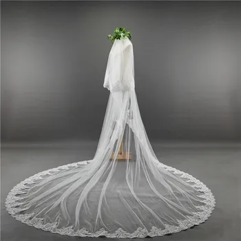Voal de mireasa Lung de 3,5 M, cu Două Straturi Marginea Dantelă Voal de Mireasa cu Pieptene pentru Tule Mariage Accesorii de Nunta
