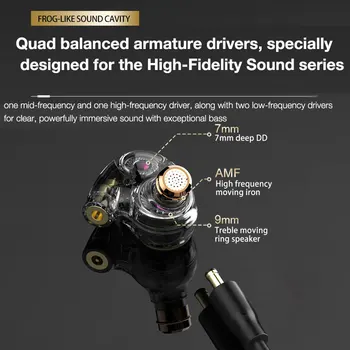Studio Cască Hibrid Multidriver Earbud Audiofil Căști Hi-Res Audio Detașabil Conector A2DC de Înaltă Fidelitate, Stereo