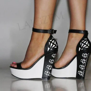LAIGZEM Femei Sandale Wedges Platforma Tocuri Sandale decupaje Personalizate Pantofi Femei Casual Sexy Sandalia Zapato Dimensiuni Mari 34-52