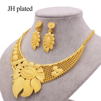 Seturi de bijuterii floarea soarelui nou de aur din Dubai culoare ornament pentru femei nupțial colier cercei de femei din Africa soția cadouri bijuterii set