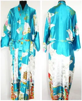Transport gratuit Bleumarin Femeile din China, de Mătase Raionul Halat Kimono de Baie Rochie cămașă de noapte Marimea S M L XL XXL XXXL W2S002
