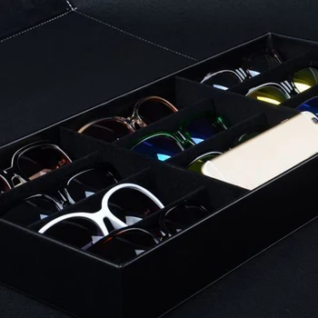 NEAMU-12-Slot Carouri Bijuterii ochelari de Soare Ochelari Cutie de Depozitare Ochii Purta Tavă de Afișare Ceas Sac de Depozitare din Piele PU Cadouri