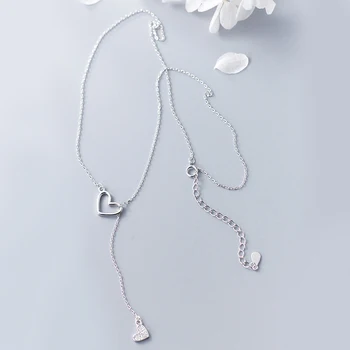 Drăguț Forma de Inima Pandantiv Colier Coliere pentru Femei Argint 925 Stralucitor Zirconiu Lanț de Bijuterii Ras Du Cou Femme Cadouri