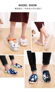 Papuci de casa cu design special pisica anime-ul Japonez de desene animate amuzant de iarnă Pantofi pentru Femei bărbați femei pentru copii