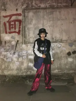 2018 stil Chinezesc hiphop punk Fairview dragon broderie satin pantaloni largi picior pantaloni largi pantalon femme pantaloni bărbați și femei