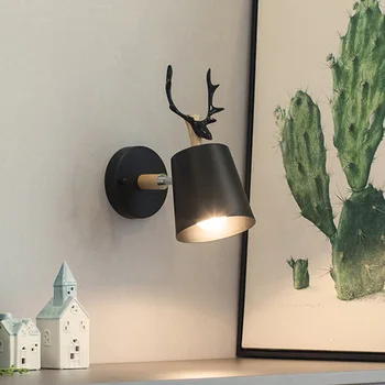 Nordic Moderne Coarne de Cerb LED-uri Lumina de Perete din Lemn Masiv Alb Negru E27 fier de Animale Lampă de Perete Acasă Corpuri pentru Dormitor, hol WF