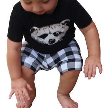 Noi vara copii costum băiatul fox cap carouri cu dungi T-shirt suit casual sport de moda de îmbrăcăminte pentru copii de desene animate drăguț seturi