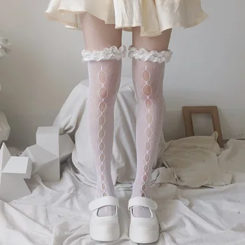 Dulce Dantelă Ciorapi Femei Lolita Transparent Ciorap Lung Fete Goale Subțire de Înaltă Șosete până la Genunchi Picior Elastic Rochie calcetines mass-media