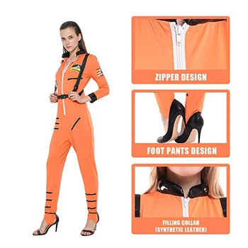Eraspooky 2019 Alb/Portocaliu Astronaut Cosplay Cosmonaut Salopeta Costum de Halloween pentru Femei Sexy Pilot Uniformă Petrecere Rochie Fancy