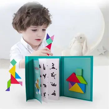96 Puzzle-uri Tangram Magnetic Copii Jucarii Montessori Educaționale Carte de Magie Costum J2HD