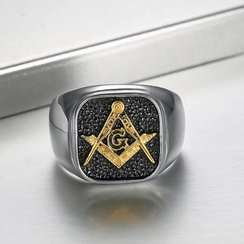 Shengmei Vânzare Fierbinte Vintage Negru 316L din Oțel Inoxidabil Masonice AG Inel Mare de Argint Unic de Culoare Bărbați Bijuterii Cadou