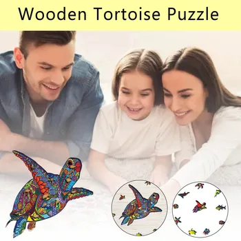 Unic Neregulate Puzzle-Uri Din Lemn Adulți Copii Drăguț Broasca Țestoasă Animal Diy Puzzle Montessori Jigsaw Puzzle-Uri Jucarii Cadou Misterios