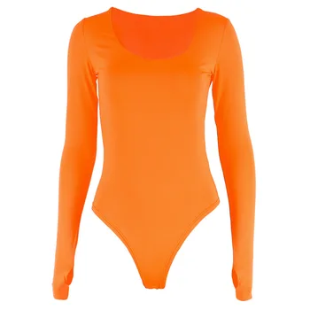 Shestyle Bodycon Sexy Neon Orange Costume Femei Toamna Anului 2019 Maneca Lunga Solid Iarna Bază Costum De Corp De Sex Feminin O De Gât Negru Roz