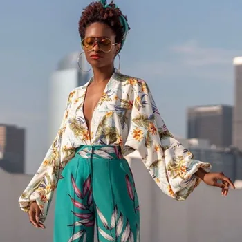 Femei Vara Imprimate Bluza V Gât Topuri Tricou Lung Felinar Mâneci Elegant Femme Africa De Moda De Sex Feminin Bluas De Mari Dimensiuni Doamnelor