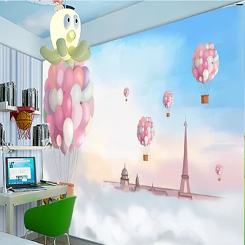 Fotografie Tapet 3D de Desene animate Balon de Culoare Cer Albastru Tapet Mural Camera Copil Peisaj Murală Decor Acasă Papel De Parede Infantil