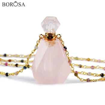 BOROSA 2 buc Sticla de Parfum Natural Multi-Cam Piatră Esențiale, Ulei Bottole Ametist 26inch Lanțuri de Șirag de mărgele Colier de Femei HD0091