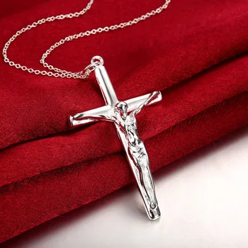 Cruce Colier Barbati/Femei Bijuterii Cadou de Crăciun en-Gros la Modă de Culoare Argintie INRI Crucifix Isus Lanț și Pandantiv P327
