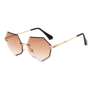 Moda fără ramă de ochelari de Soare Brand de Lux Femei de Metal Poligon ochelari de Soare UV400 Shades Ochelari de Oculos de sol