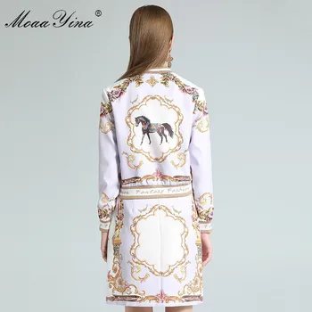 MoaaYina Designer de Moda Set de Primăvară Femei cu maneci Lungi cu Fermoar jacheta Topuri+Margele stil Baroc, Floral-Print Fusta Două bucata set