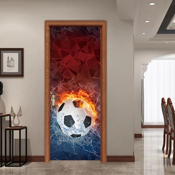 Efect 3D Colorat Fotbal Impermeabil Ușă Detașabilă Tapet Autocolant PVC Poster Autocolant Camera de zi Dormitor Decor Acasă