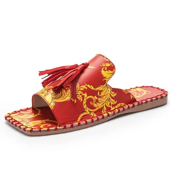 2021 Plat Papuci pentru Femei Fashion Ciucuri Pantofi de Vara pentru Femeie Etnice Epocă Catâri Slide-uri în aer liber Designer Papuci