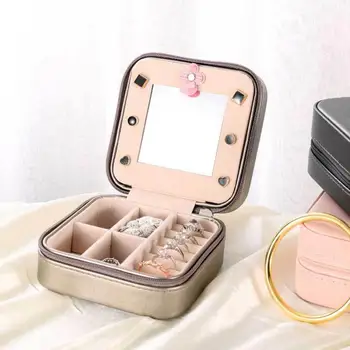 Cel mai nou Mini Stud Cercei Inele Imitație PU Caseta de Bijuterii Utile Makeup Organizer cu Fermoar Călătorie Display Portabil Caz de sex Feminin Cadou