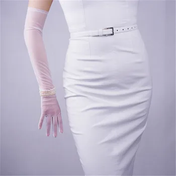 Femei de moda Mănuși Plasă de Dantelă Ultra-Subțire, Mediu Și Lung Secțiunea 35cm Femei Albe Seara Vestido Boda Mănuși TB69