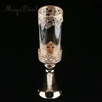 Epocă de Aur de Metal Soclu Suport Lumanare cu Sticla de Flori Vaza de Cristal Drapat Pilon Sta Accent Display Ornament Cadou