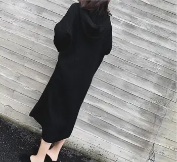 2020 Valul Nou De Toamna De Culoare Solidă O-Gât Mid-Lungime Rochie Tricot Femei De Moda De Petrecere A Timpului Liber Streetwear Vrac Cald Moda Rochie Cu Gluga