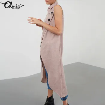 Celmia Moda Topuri Lungi Femei Split Bluze 2021 Vară Fără Mâneci Butoane Casual, Asimetric Tunica Tricouri Largi Blusas Mujer