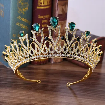 Mamojko Epocă De Aur Roșu Verde Albastru Nunta De Cristal Stras Tiara Concurs De Mireasa Crown Bal Printesa Mireasa, Bijuterii De Păr