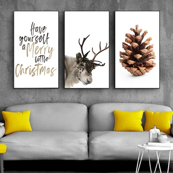 Scandinave Poster Pădure de Iarnă Elan de Crăciun con de Pin Nordic Stil de Arta de Perete Panza Pictura Decor Imagine Camera de zi
