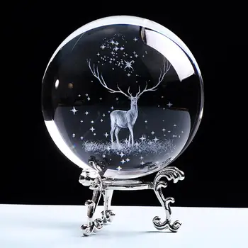 80mm Cristal Wapiti Mingea in Miniatura, cu Laser 3D Gravate de Sticlă Ornament Globul de Cristal Meșteșug Decoratiuni pentru Casa, Cadou de Ziua