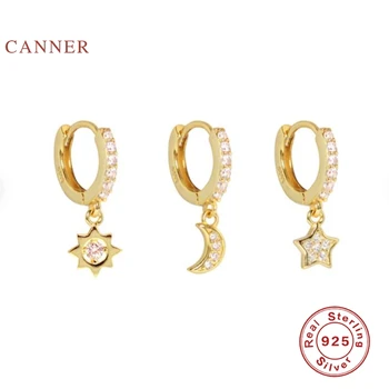 CANNER Trinity Star Luna Cercei Pentru Femei Reale Argint 925 Cercei Cercuri Zircon coreeană Bijuterii Fine Pendientes