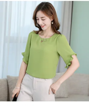 Noi Coreean Tricou Femei Topuri Bluze De Primavara-Vara Tricouri Fashion Street Unduiri Elegante Munca De Birou Slim Bluza Verde Blusa