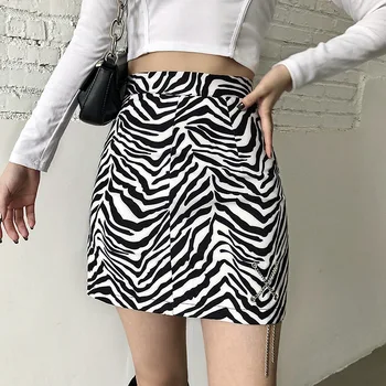 Zebra Stripe Goth Y2K Fusta Mini Femeie Stilul Punk Întuneric mediul Academic Estetic ' 90 Streetwear Talie Mare Lanț de Fuste Creion