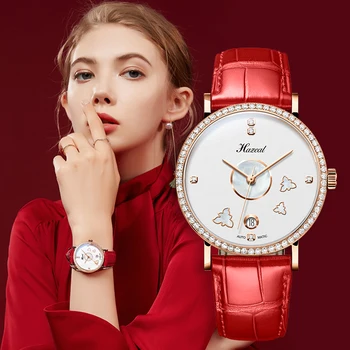 2020 Femei De Moda Ceas De Diamant Impermeabil Automate Mecanice Doamnelor Ceasuri Cu Piele Roșie Pescăruș Mișcare Cadou